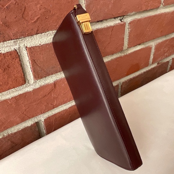 Saint Laurent Zip Around & Push Lock Closure Maroon Leather Wallet - Picture 3 of 13